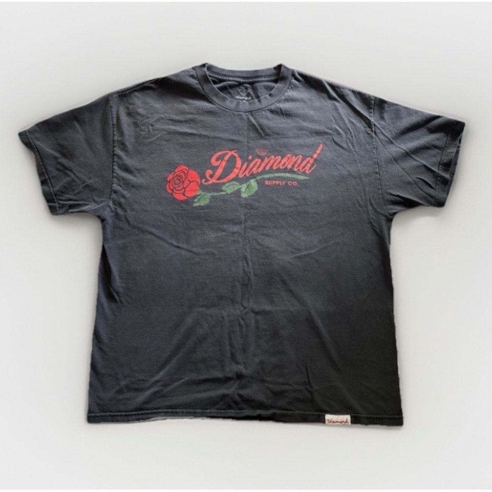 Diamond Supply Co Graphic Tee Mens XL Black Rose Script Logo Streetwear Skater‎